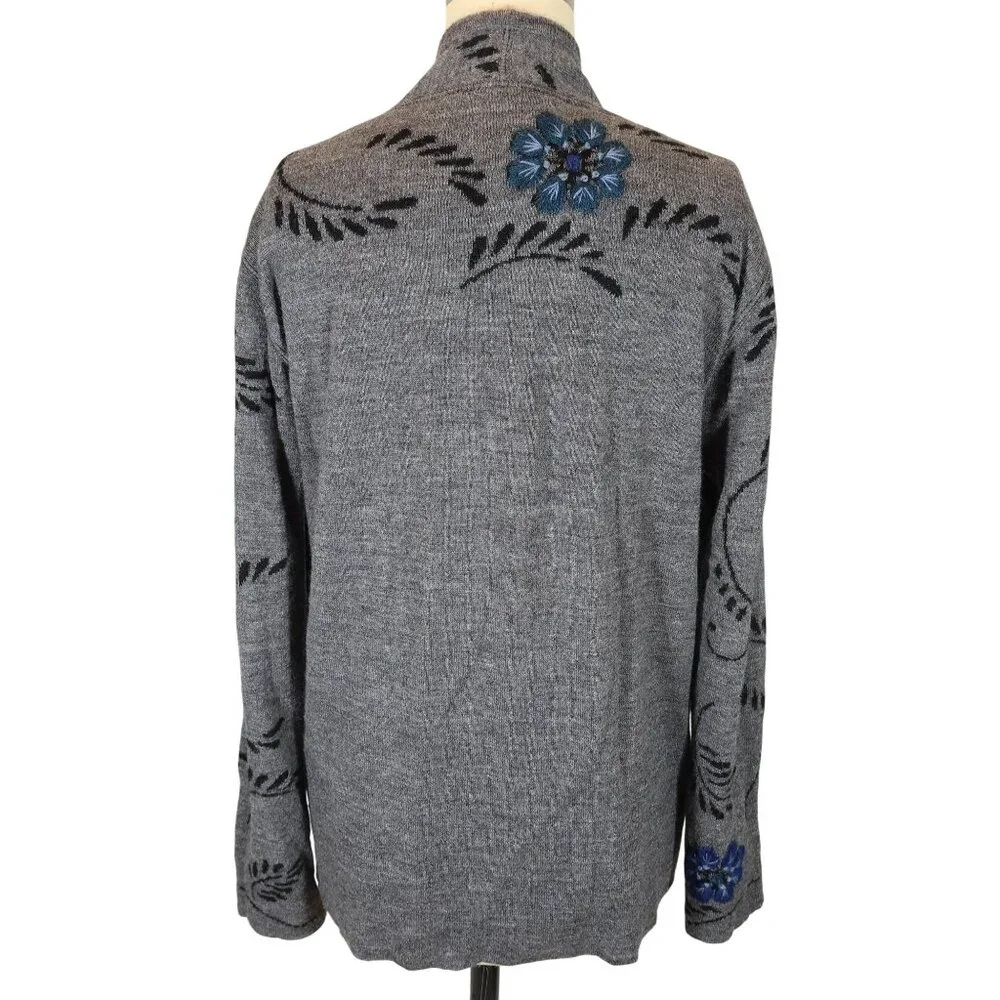 Morning Glory Alpaca Reversible Embroidered Open Front Cardigan One Size M/L - Picture 5 of 5